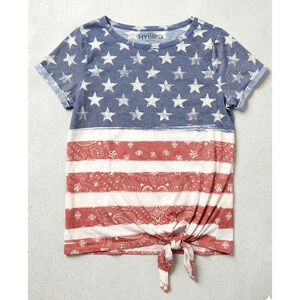 NEW Hybrid American Stars & Stripes Bandana Print Tie-Front Top - Size Large